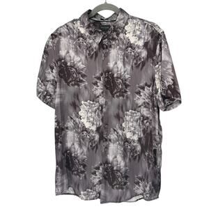 NEW Guess Gray Floral Wayco Short Sleeve Button Slim Fit Shirt Sz Large